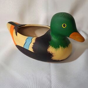 Green Headed Duck Planter Hand Painted (104)